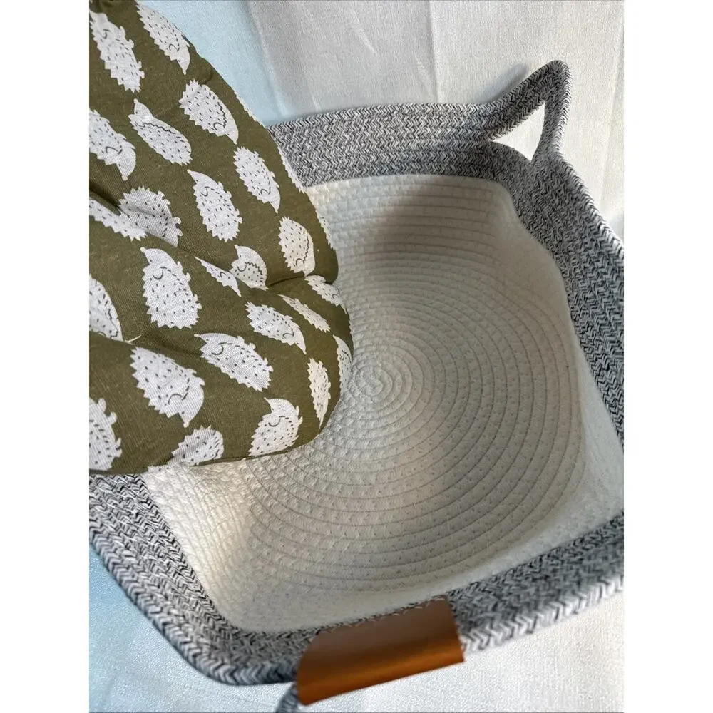 Stimuli Instinct Çat Cotton Rope Woven Basket Off-White 15x15” Oval W/Handle NEW